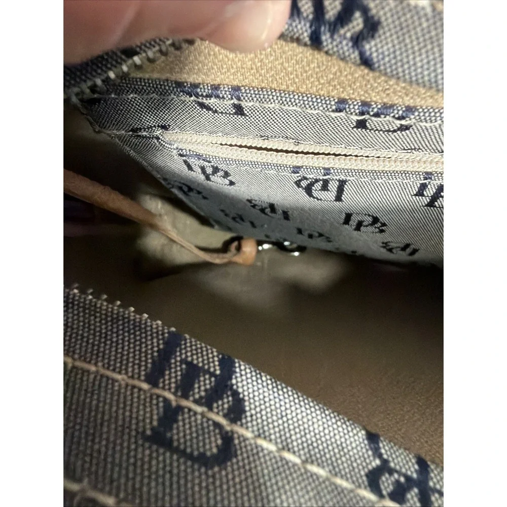 Dooney Bourke Gray Bag With Navy Blue Logos  Zipper Signature Hobo‎  Handbag